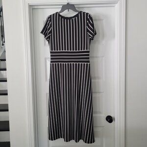 Lauren Ralph Lauren Kristie Pinstripe Black White Striped A-line Midi Dress sz 8